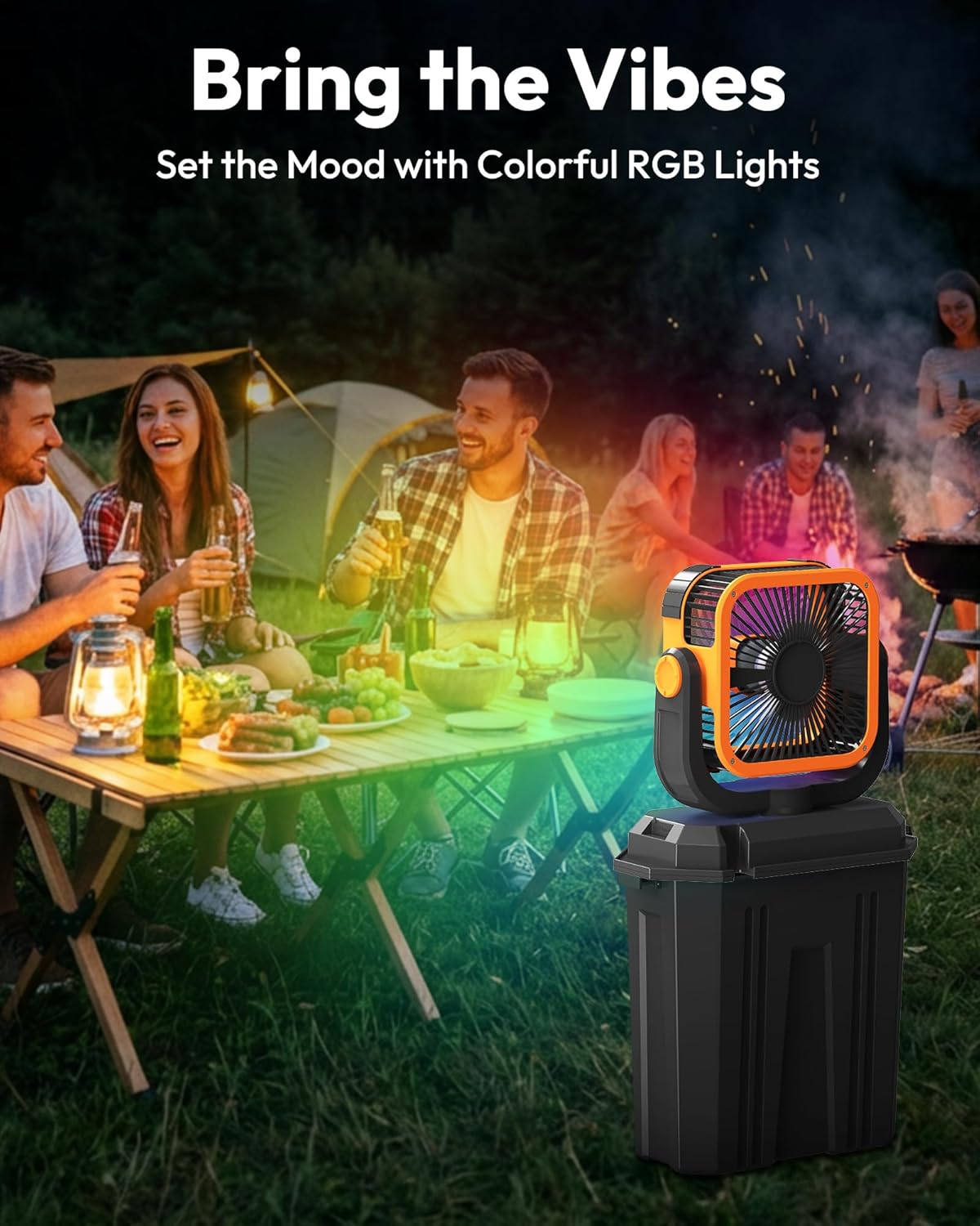 Portable Misting Fan with 12L Bucket & 20000mAh Battery, 120°Oscillation, 4 Speed Levels, 3 Mist Modes, RGB Lights – Outdoor Cooling Misting Fans for Patios, Camping, Outside