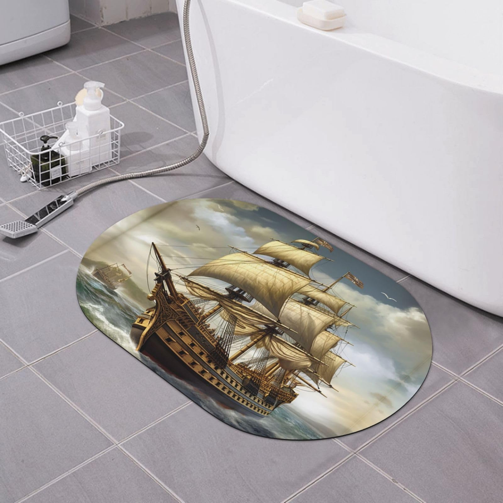Tapis de bain séchage rapide antidérapant imprimé bateau super absorbant
