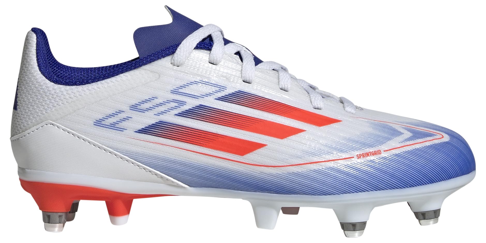 adidas Unisex Kids F50 League Football Boots Firm Ground, Cloud White/Solar red/Lucid Blue, 10 UK Child