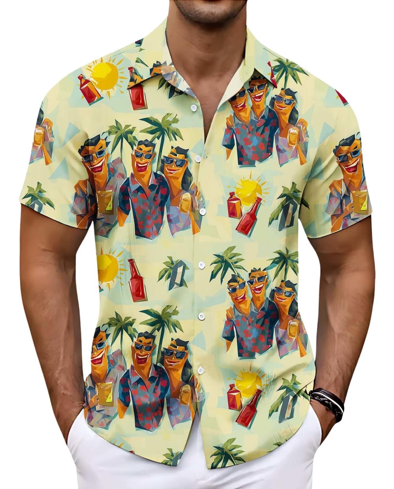 Beach Plant Theme Mens Shirts Casual Short Sleeve Button Down Shirt Beach Summer Vacation Holiday Wedding Tops