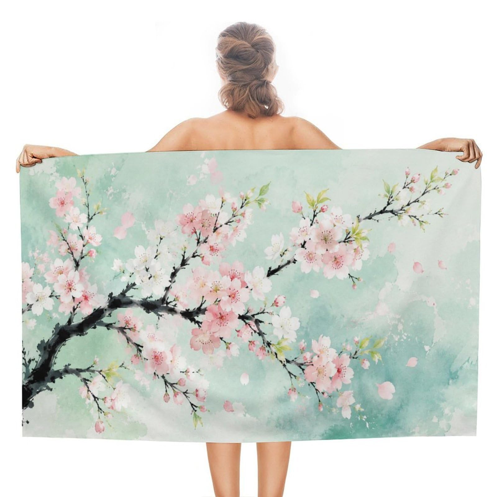 Anceky Cherry Blossom Branch Watercolor Oversized Beach Towel Quick Dry Sand Free Microfiber Travel Towel Lightweight Multi Purpose Beach Blanket Pool Gym Bath Towel 51x31 in