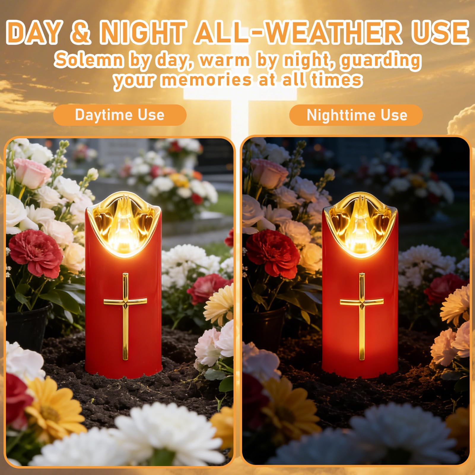 Dongcill Candela Funeraria a LED, Lumino Elettrico a LED, Lumino cimitero, 2 PCS 5X12.5CM, Funzionamento a Batteria, Candele a LED per Cimiteri e Chiese-Rosso
