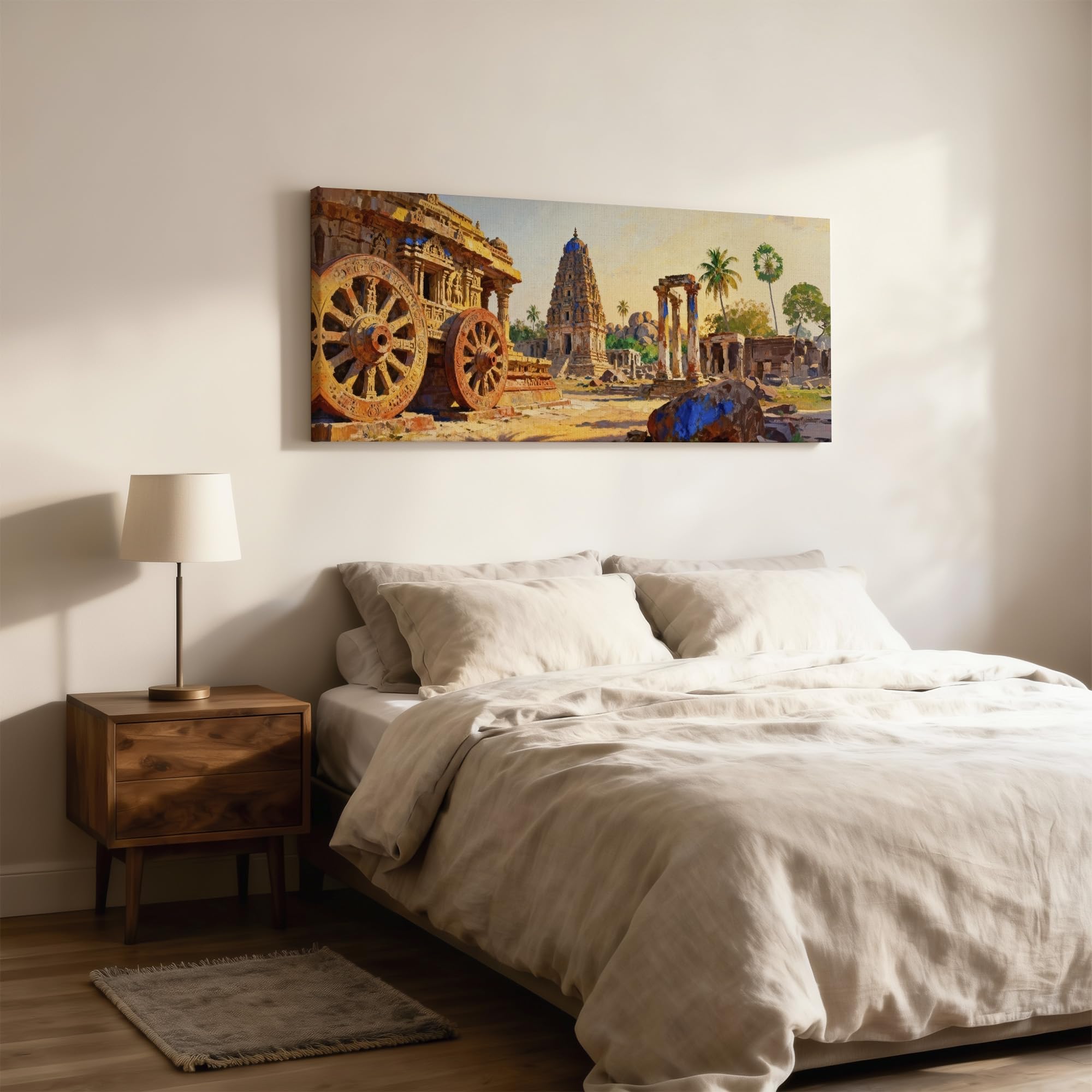 SoulAbiti Hampi Ruins & Stone Chariot Unframed 36x14 inches Rolled Canvas Wall Expressionism Art UV Print Painting for Living Room, Bedroom & Office Decor Premium Gloss Vivid Fade-Resistant Print 4