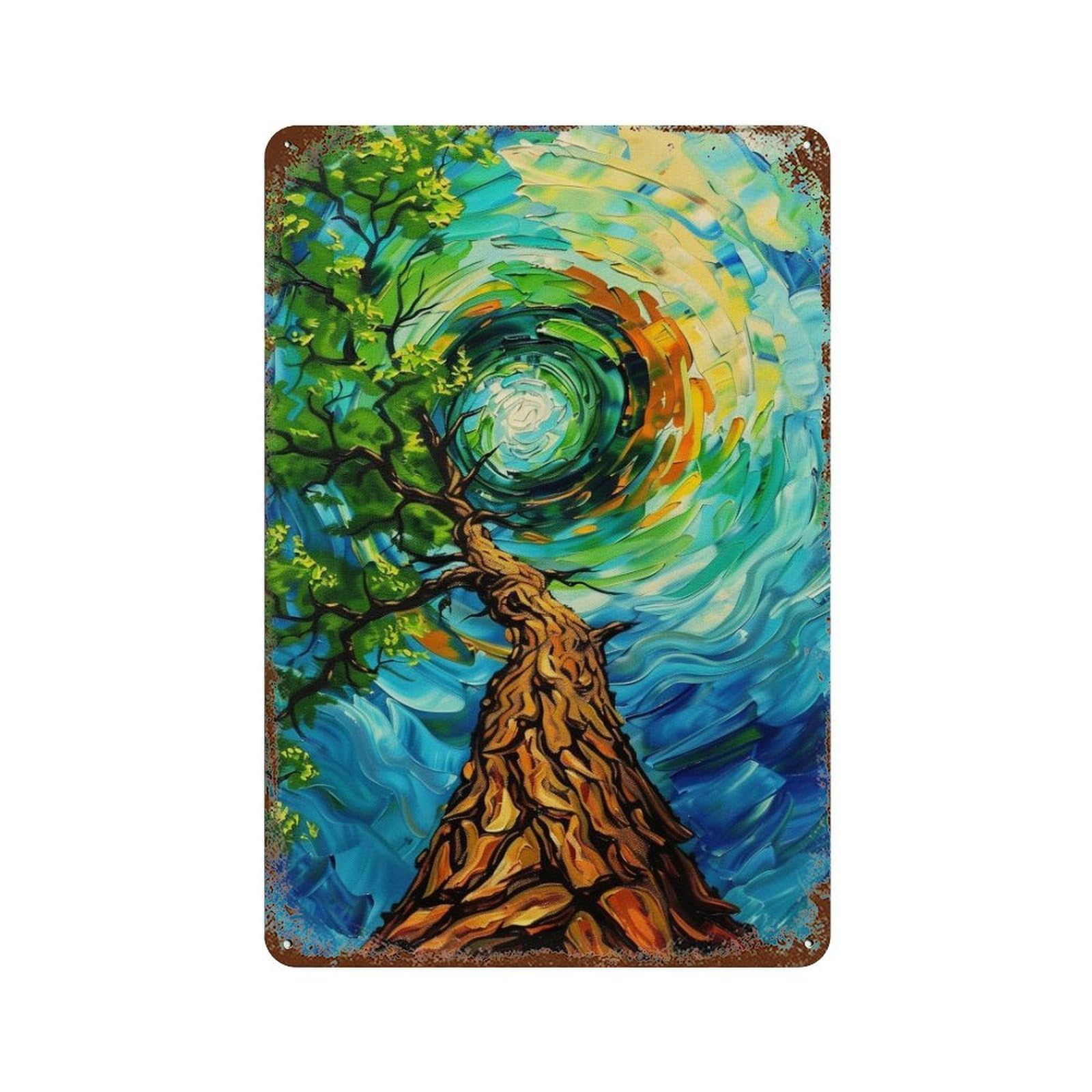 WIHYRTUI Van Gogh Style Twirl Azure Sky Upward Tree Trunk Composition 03 Wall Retro Iron Metal Tin Sign Vintage Art Poster Modern Home Cofffee Club Art Bar Shop Decor Style 30x20cm
