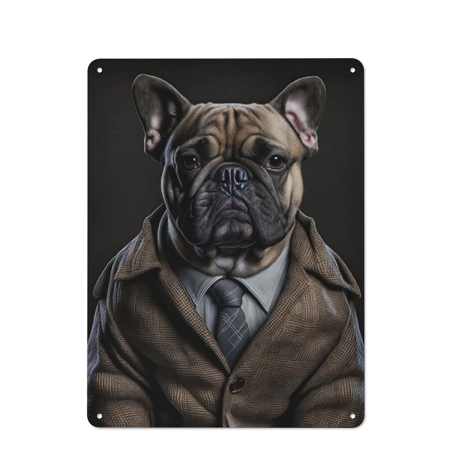 Junmoney Men's French Bulldog In Suit Printed Metal Sign 40X30cm For Pub Or Café, With Clear Industrial Wall Decor Character