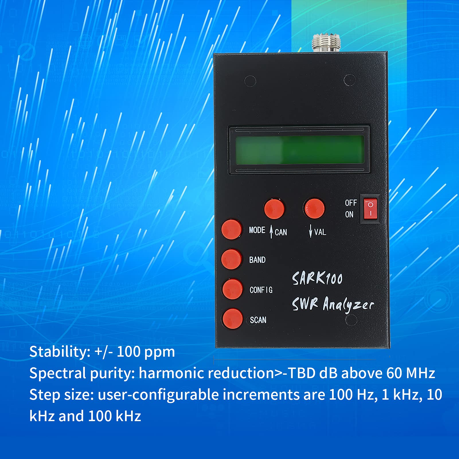 Analizzatore Di Antenne, SARK100 Analizzatore per Antenna Power SWR Meter e Frequenzimetro per La Misurazione Della Capacità Di Impedenza 1-60 Mhz