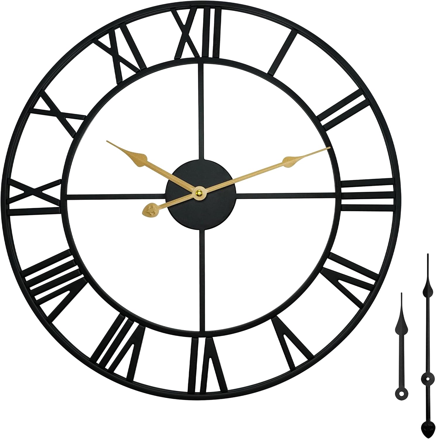 20 in Large Wall Clock - Modern European Wall Clocks for Living Room Decor Battery Operated - Black Metal Silent Non Ticking Indoor Outdoor Wall Clock for Bedroom, Home, Kitchen, Office, Wall Decor