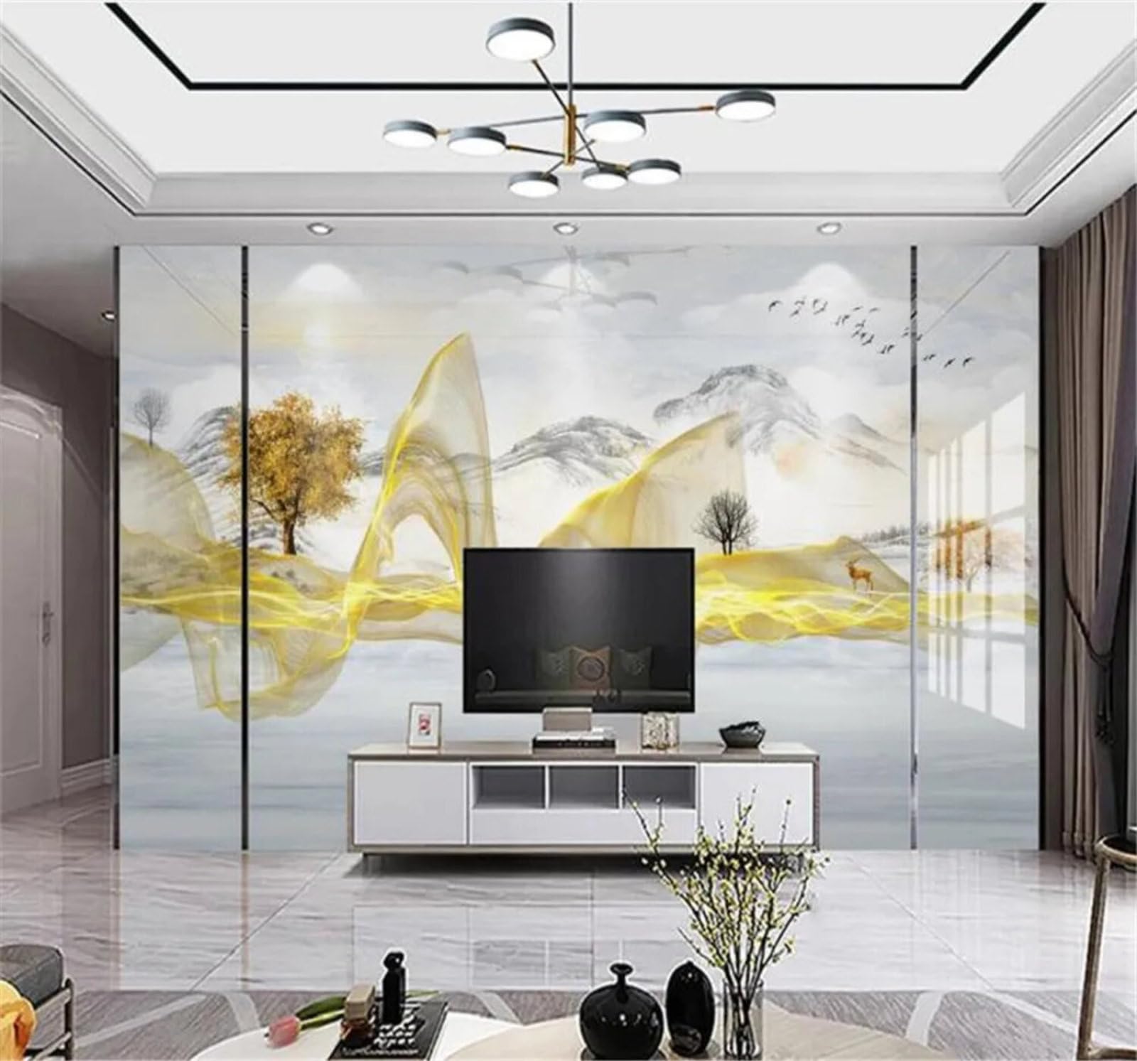 Tzxztt Minimalist Abstract Geometric Lines Landscape Modern 3D Wallpaper Premium Textured Silk Neutral Tones Material Ideal for Living Room Bedroom-430cm×300cm