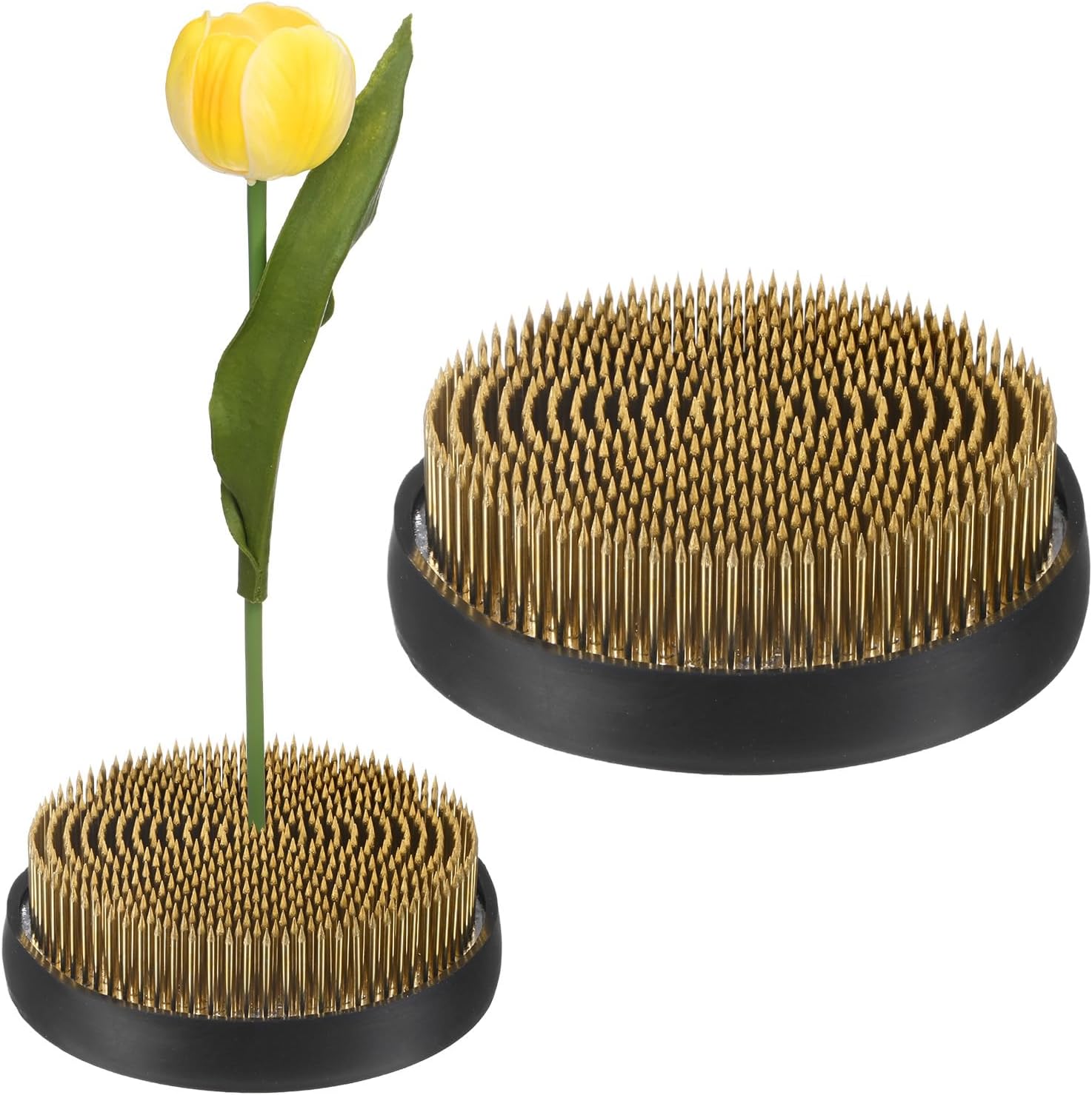 M METERXITY 2-Pack Flower Frog 3.74" Round Copper Floral Arranger Pins Ikebana Holder W Rubber Base for Flower Arrangements/Craft Plant/Home Decor, Floral Kenzan Fixed Tool [1.1cm Pins]