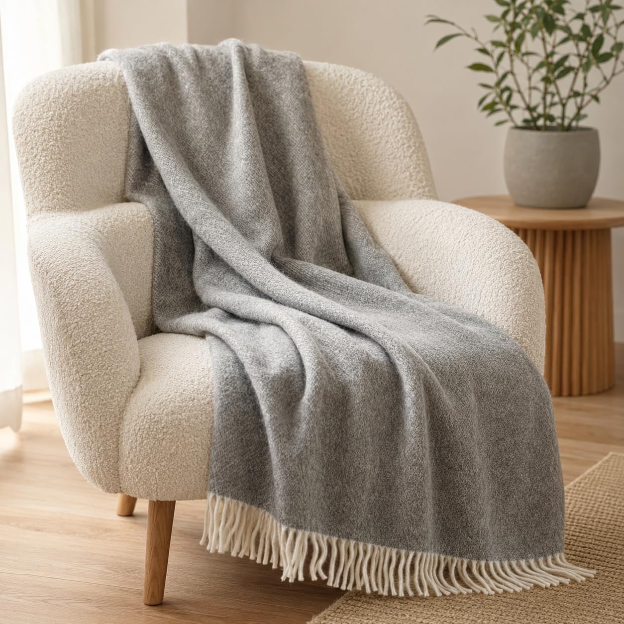 Vendita Coperta in 100% Pura Lana Merino, size DOPPIO 160 x 200 cm Naturale e caldo regalo perfetto ! PRODOTTO NATURALE. GRIGIO