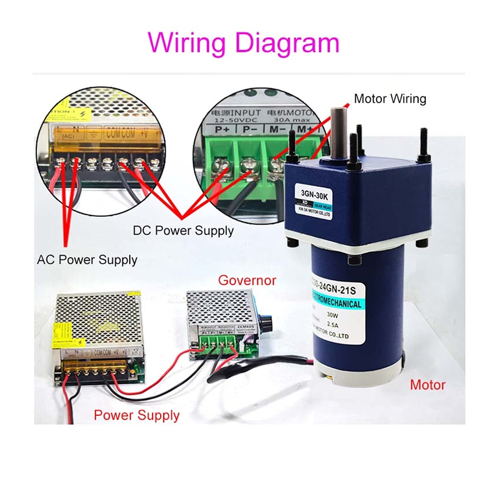 motor de juguete 1 unids 3D30GN REDUCER MOTOR 12V / 24V 30W Alto Torque Metal Reductor Reductor Motor Reductor CW/CCW Velocidad ajustable 10RPM-600RPM Para juguetes de bricolaje, proyectos de cienci