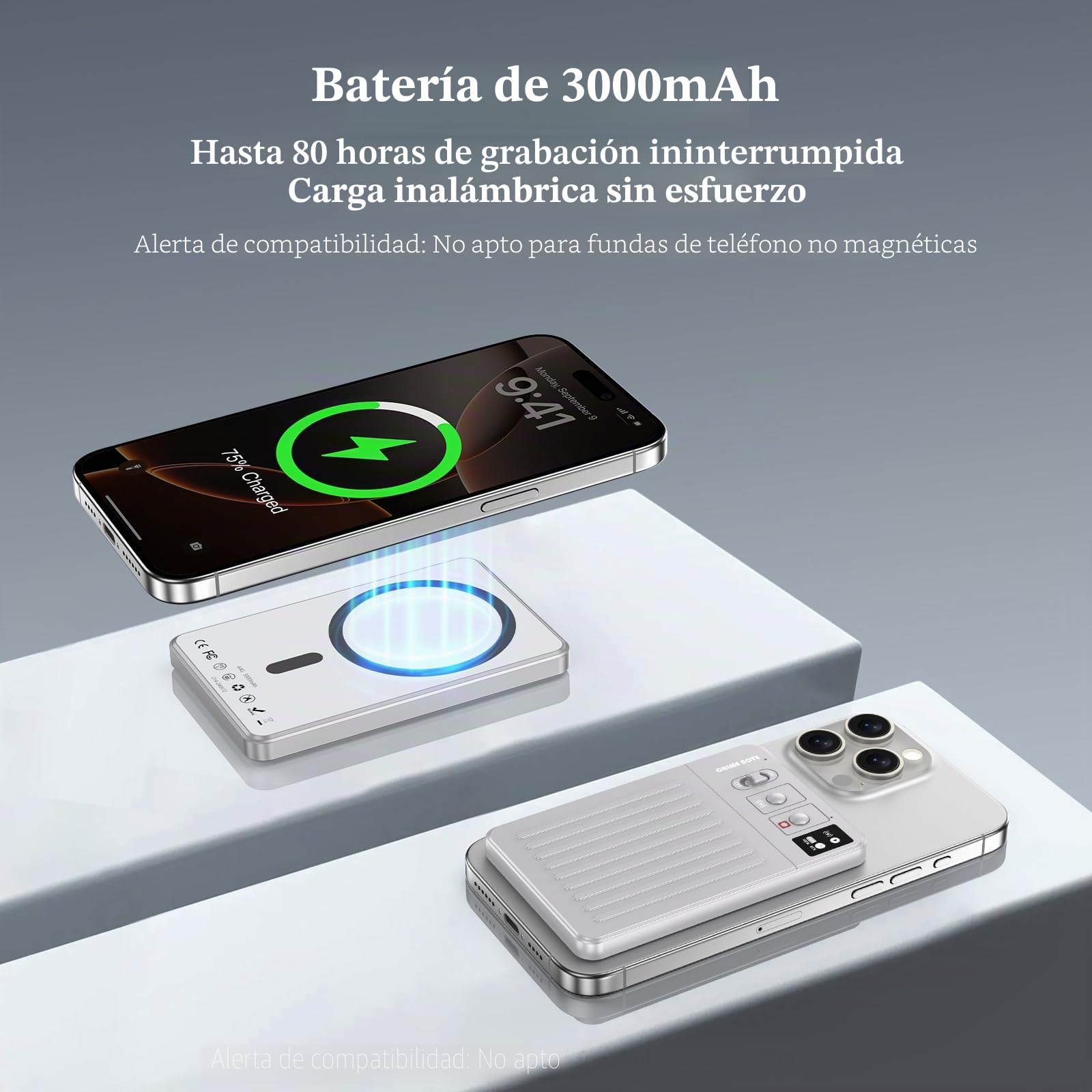 Grabadora de voz AI - Grabadora de voz sin cargo por transcripción y resumen de IA por ChatGPT, aplicación y control web, 117 idiomas, memoria de 64 GB, carga inalámbrica, grabadora de voz digital