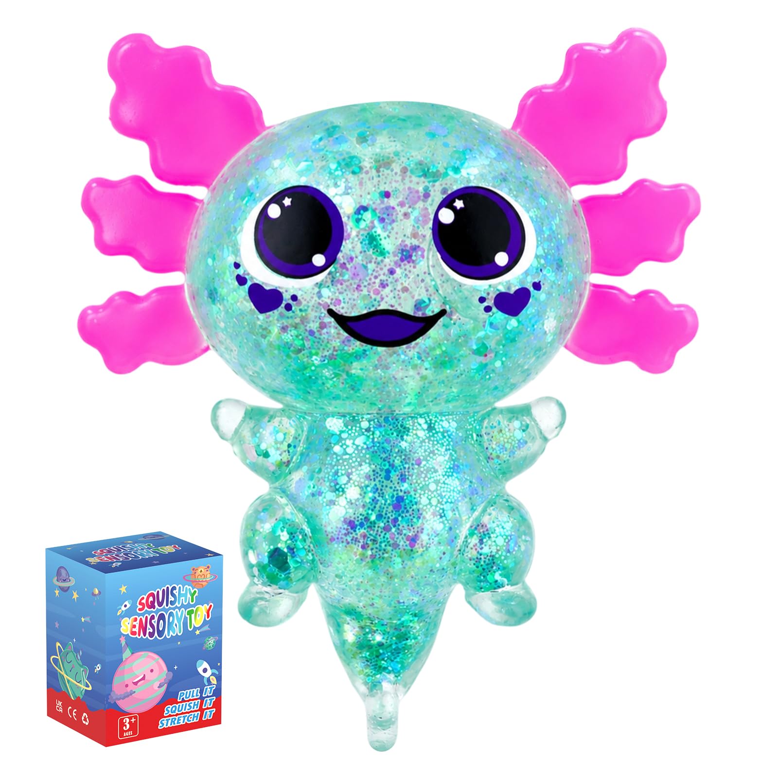 Axolotl Squishy Stress Relief Toy, Cute Malt Sugar Axolotl Fidget Toy for Kids Youth Adult, Soft Squeeze Sensory Toy for Kids and Adults, Handheld Stress Ball for Anxiety and Focus (blue)