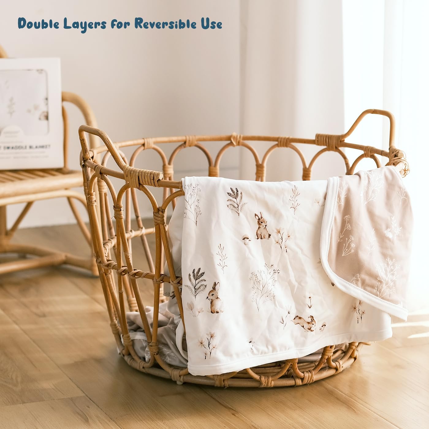 GRSSDER Superweiche und dehnbare Babydecken für Mädchen und Jungen, wendbar, doppellagig, 86,4 x 111,8 cm, extra groß zum Einwickeln, niedliches Kaninchen