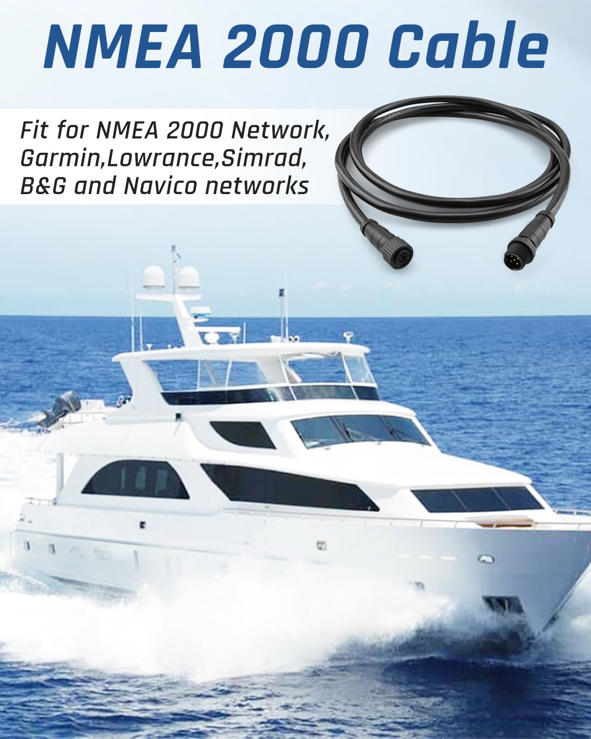 NMEA 2000 2 Meter(6.6') Backbone Cables Drop Cables Extension Cable Fit for NMEA 2000 Network Fit for Garmin Lowrance Simrad B&G Navico Network 5 Pin M12 Thread IP67 Waterproof Marine Grade Cable