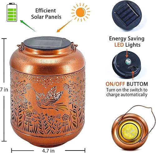 Vista 34 de Faroles solares de mariposa para exteriores, impermeables, luces solares colgantes, regalos para mujeres y hombres, faroles LED decorativos de metal