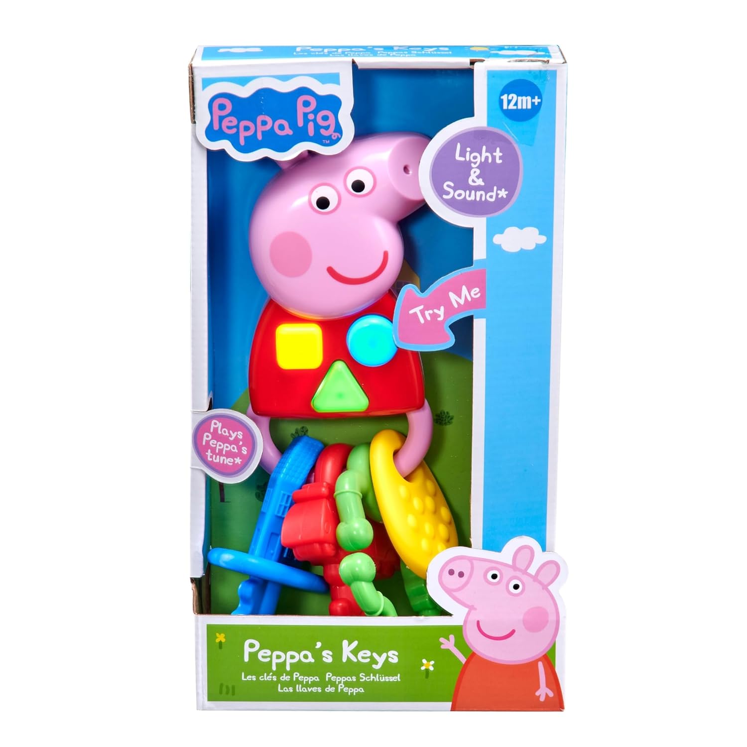 Peppa Pig Keys Interactive Sensory Toy, Peppa Theme, Peppa Pig House on the Hill, Includes Clip for Stroller, Crib, Bags, Light and Sound, Kids Teething Toy, 18 Months and Up