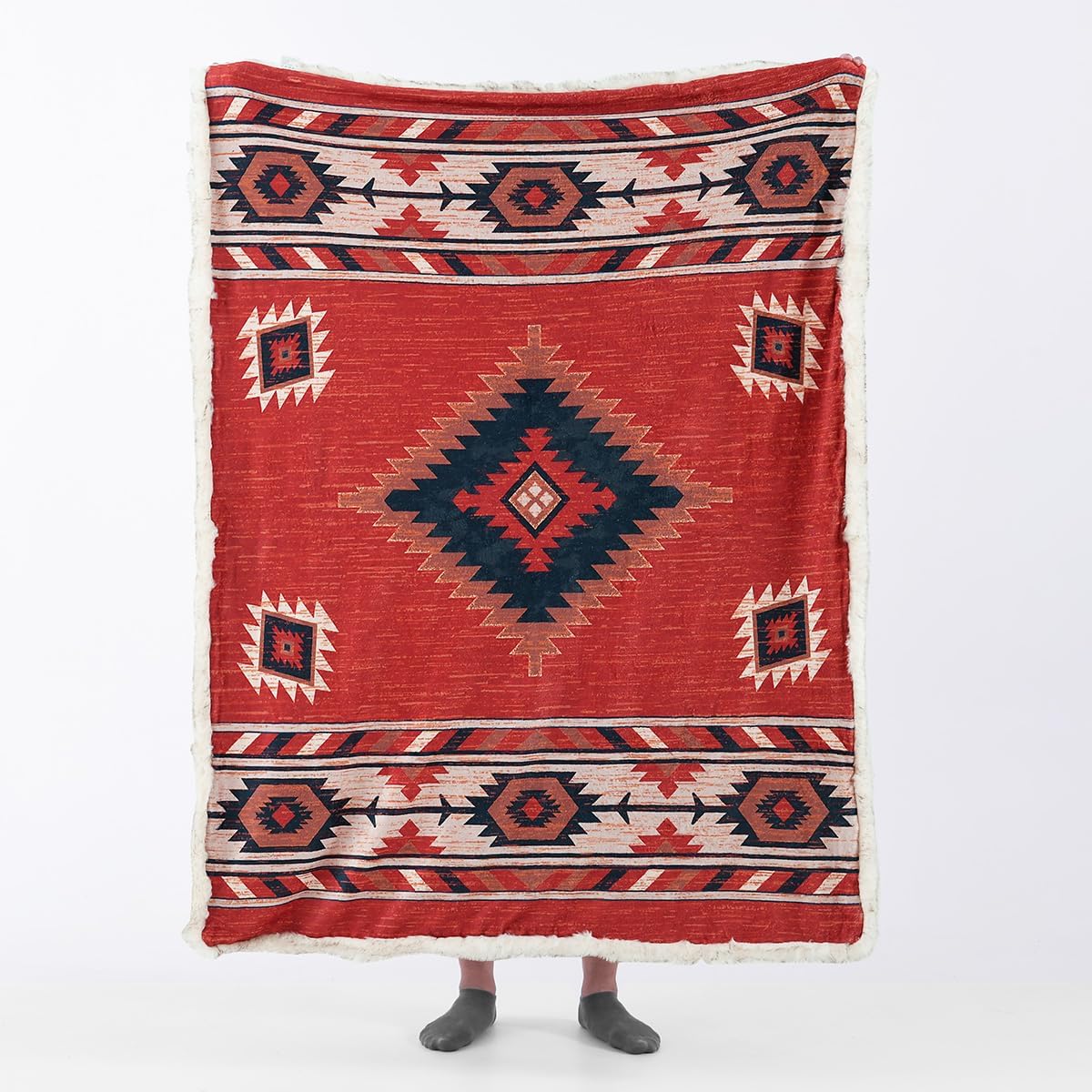 Luxury Plush Faux Fur Throw Blanket with Aztec Pattern, Super Warm, Fuzzy, Elegant, Fluffy Decoration Blanket for Couch, Armchair, Sofa and Bed, 50''x 60'', Red - Image 3