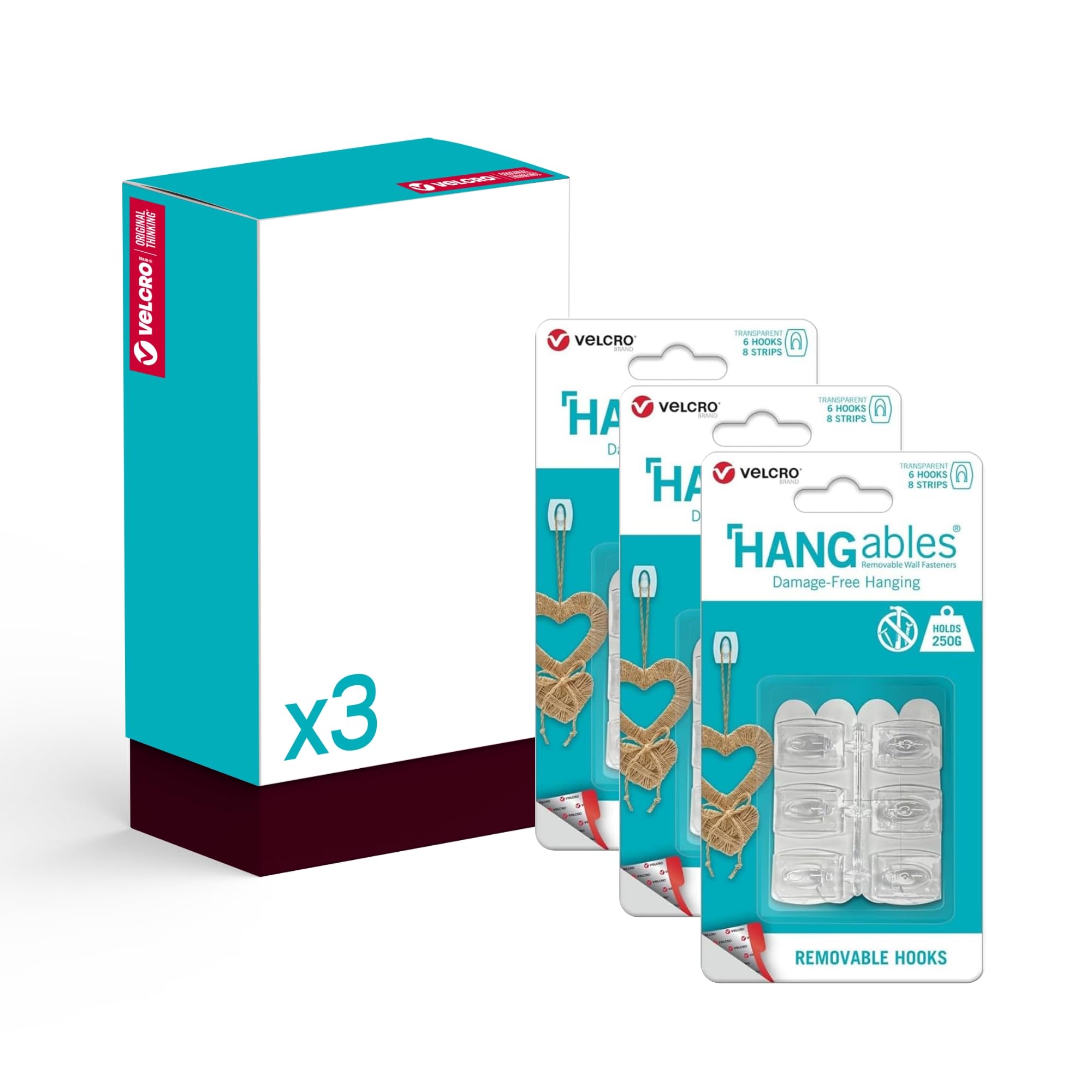 Velcro Brand - HANGables Removable Micro Hooks - 18 x Transparent Hooks - Damage Free Hanging - Holds 250g per Hook - Perfect for Keys, Home Décor, Jewellery & Other Lightweight Items.