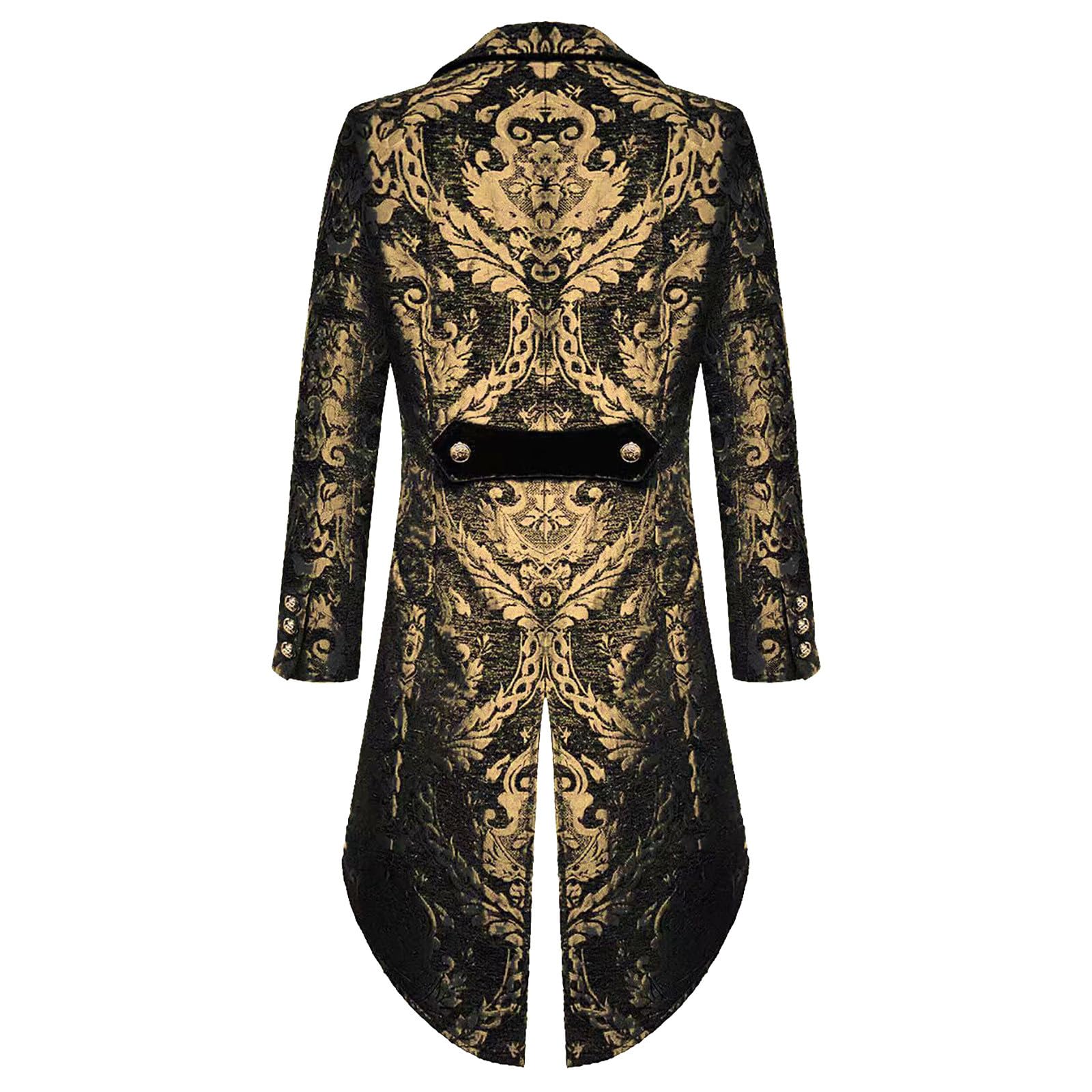 Veste vintage médiévale steampunk pour homme - Noir et doré - Uniforme Renaissance longue - Veste de smoking gothique victorienne - Costume de carnaval - Manteau de mariage