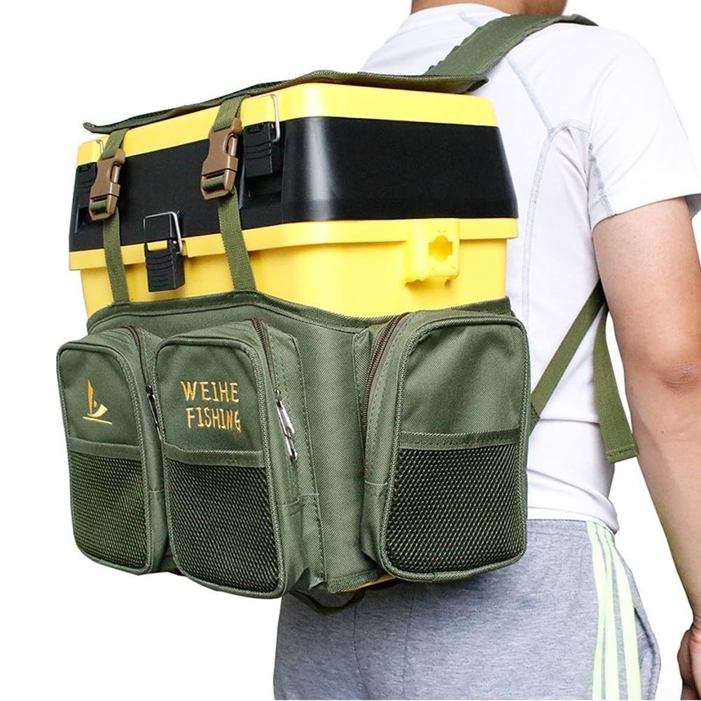 Sac à dos de pêche avec boîte, nylon 40 x 20 x 38 cm, vert multifonctionnel, pour Weihe Sports Sac à leurre en nylon pour la pêche pour les loisirs (A)