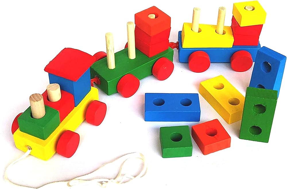 【TOFT SCO019 Red, Blue, Yellow 2個セット】 CrazyCrafts Wooden Toy Train Shape and Colour Sorter Educational
