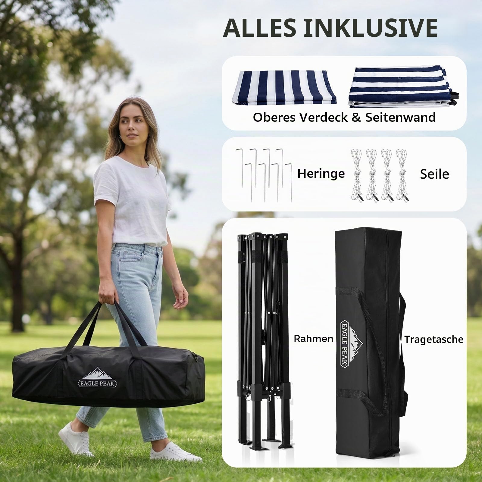 EAGLE PEAK Flex Ultra Compact Pop-Up-Umkleidekabine, tragbar, 1,2 x 1,2 m, für Pool, modische Fotoshootings oder Camping (Marineblau/Weiß)