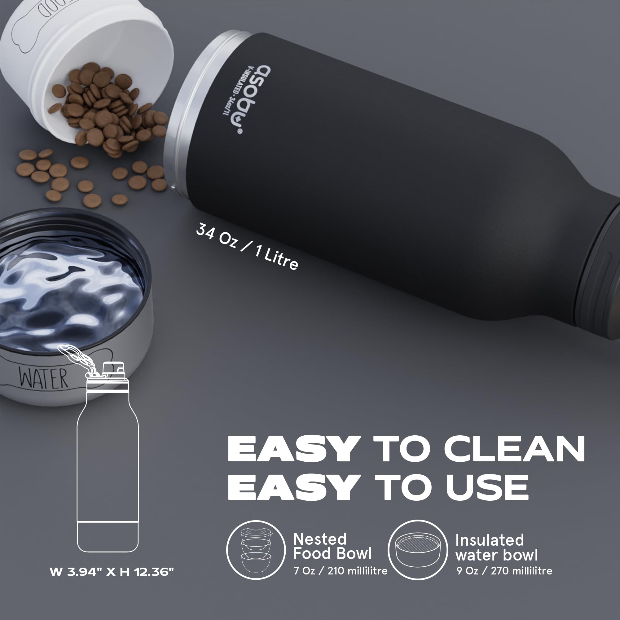Asobu Buddy Bottle - Borraccia termica in acciaio inox, con ciotola per l'acqua rimovibile per cani e cibo per cani (verde pastello, 963,9 g)
