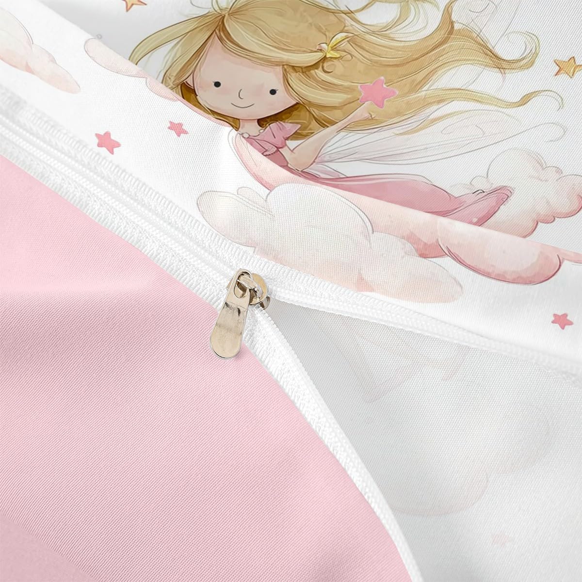 Homewish Cute Pink and White Duvet Cover Set for Kids Girls Bedding Single Size Cartoon Rabbit Quilt Cover Kawaii Pink Yellow Stars Bed Sets with 1 Pillowcase - Image 4