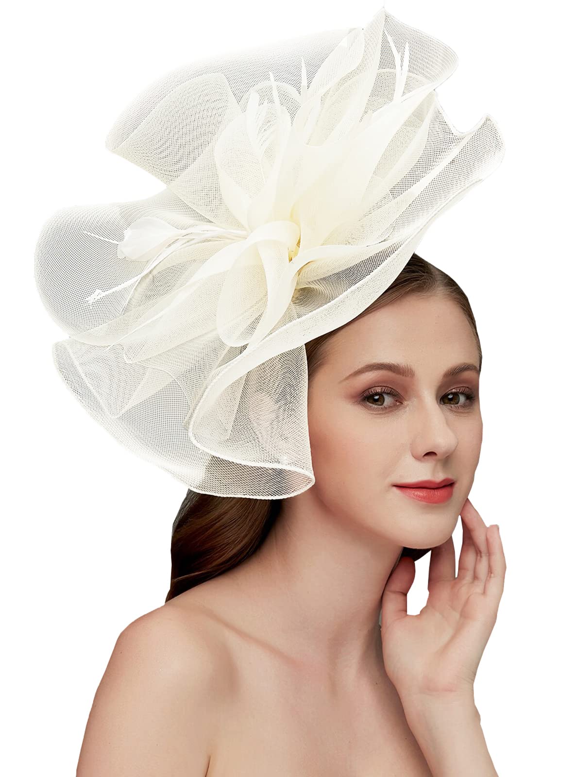 RZTAWomen's Fascinators Hat for Women Tea Party Headband Wedding Cocktail Flower Mesh Feathers Hair Clip