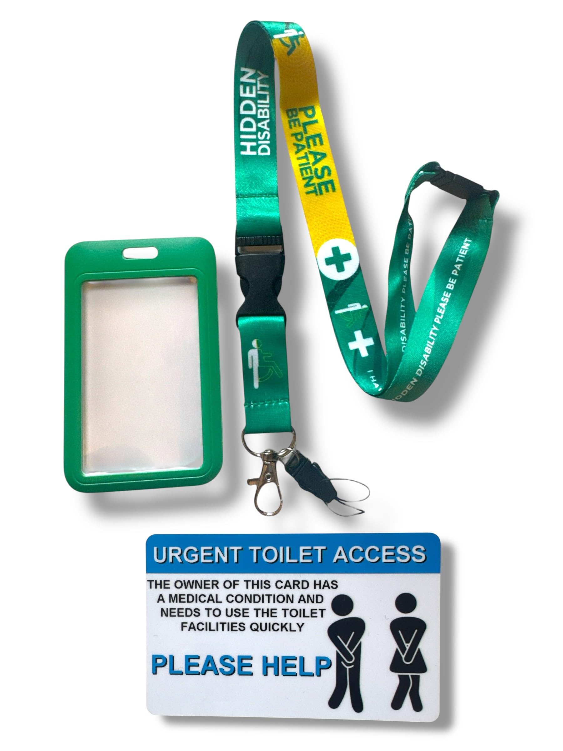 Hidden Disability Lanyard with Enclosed Hidden Disability Card Holder & Disability Awareness Card (Urgent Toilet Access, Blue)