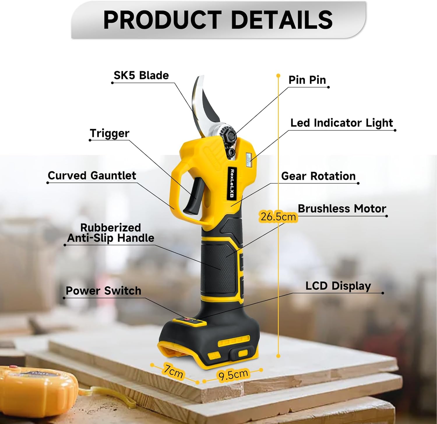 Cordless Electric Pruning Shears for DeWalt 20V Battery, Brushless Tree Pruner with LCD&SK5 Blades, Adjustable Cutting Dia. 0.8-1.2 Inch for Gardening, Tree Pruning(NO Battery)