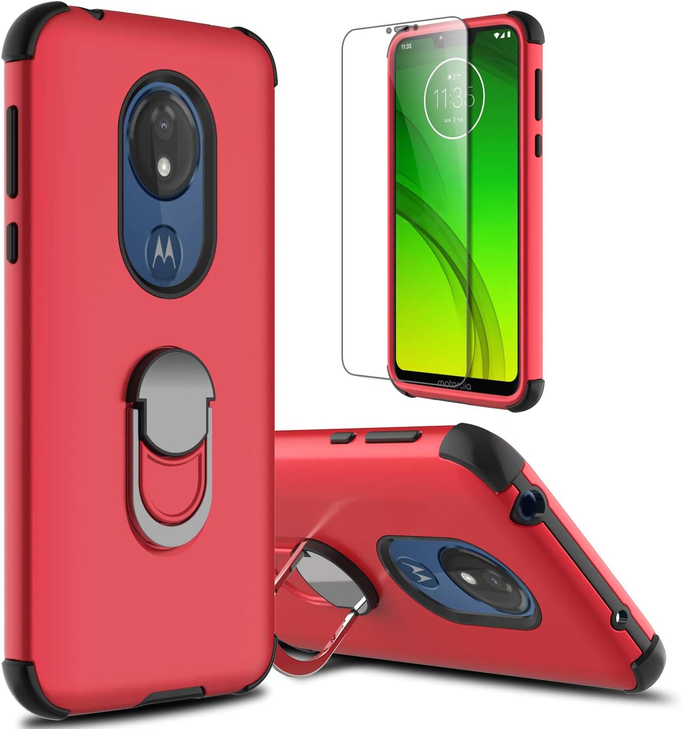 lovpec for Moto G7 Power Case, for Moto G7 Supra Case with Soft TPU Screen Protector, Ring Magnetic Holder Kickstand Protective Phone Cover Case for Motorola Moto G7 Power (Red)