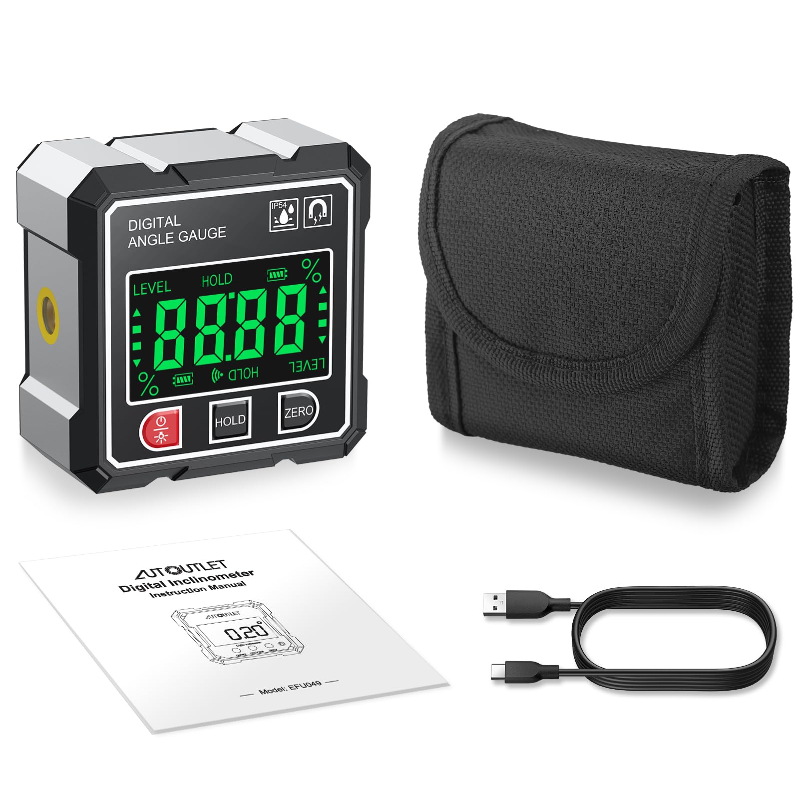 AUTOUTLET Inclinómetro Digital con laser 4x4 Buscador de Ángulos 4 * 90 ° Indicador de Bisel, Inclinómetro con Luz de Fondo Magnética, IP54 Impermeable Caja de Nivel Digital