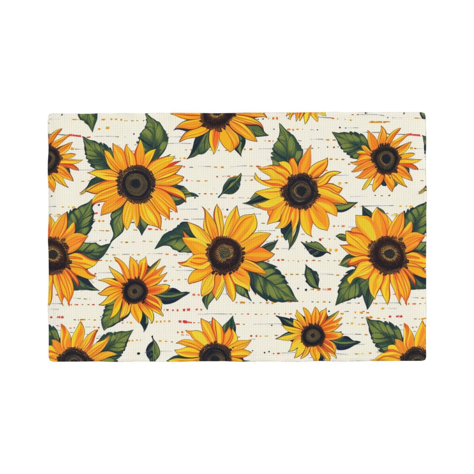 Sunflower Pattern Print Placemats Set, Heat Resistant Washable Placemat 12x18in Table Mats for Party Kitchen Dining Table Decoration Indoor Outdoor, Four Pieces