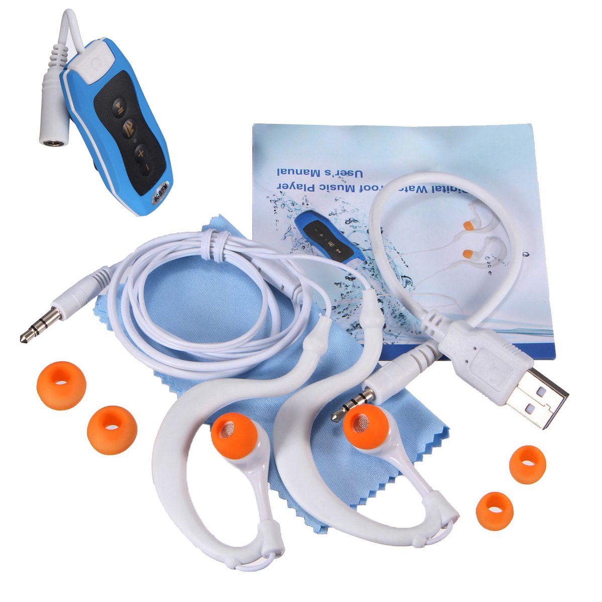 8GB Lecteur MP3 Natation Plongee sous- Radio + FM Etanche Casque Bleu