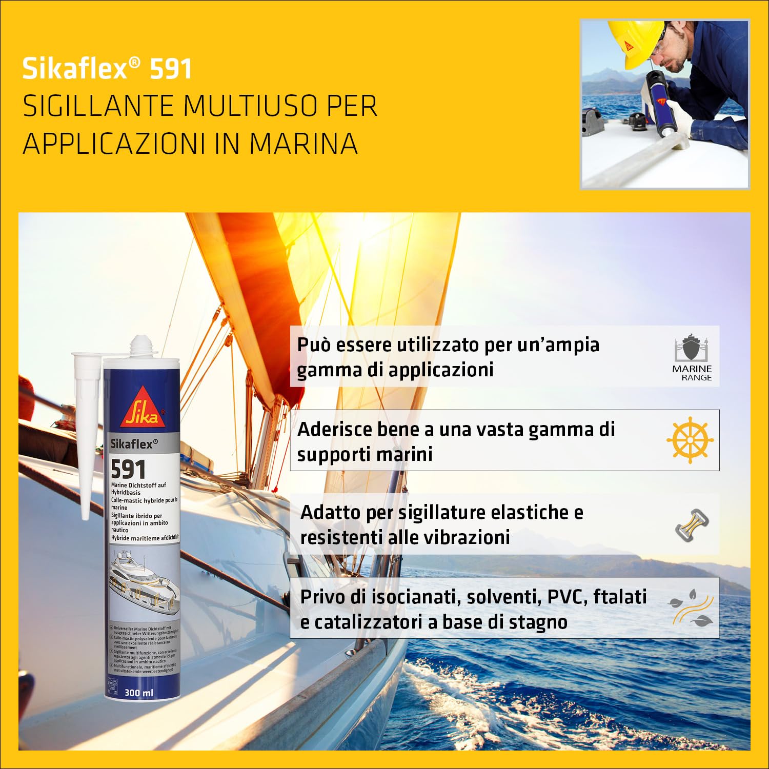 SIKA - Sigillante nautico multiuso - Sikaflex 591, Bianco - Resistente a salsedine e vibrazioni - Sigillature sicure per la tua imbarcazione - 300ml