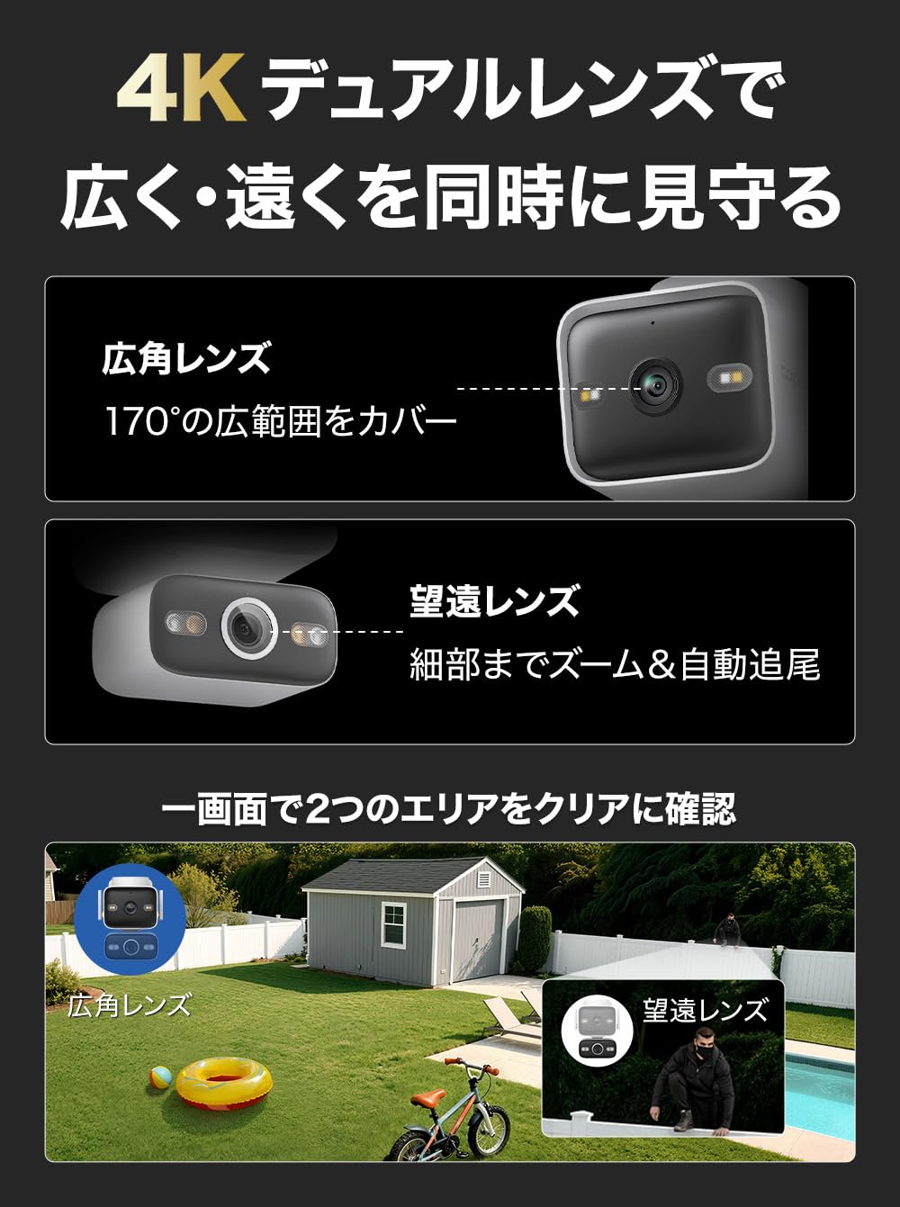 新品 Tapo 防犯カメラ C575D デュアルレンズ 2方向同時撮影 屋外 Amazon.co.jp: Tapo(タポ) 防犯カメラ 屋外 4K 800万画素 デュアル