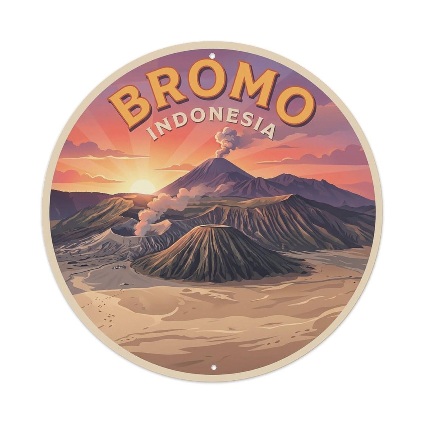 Vintage Travel Indonesia Bromo Vintage Metal Tin Sign Plaque Wall Decor for Cafe, Club Bar, Office, Garden Metal Poster 8x8Inch