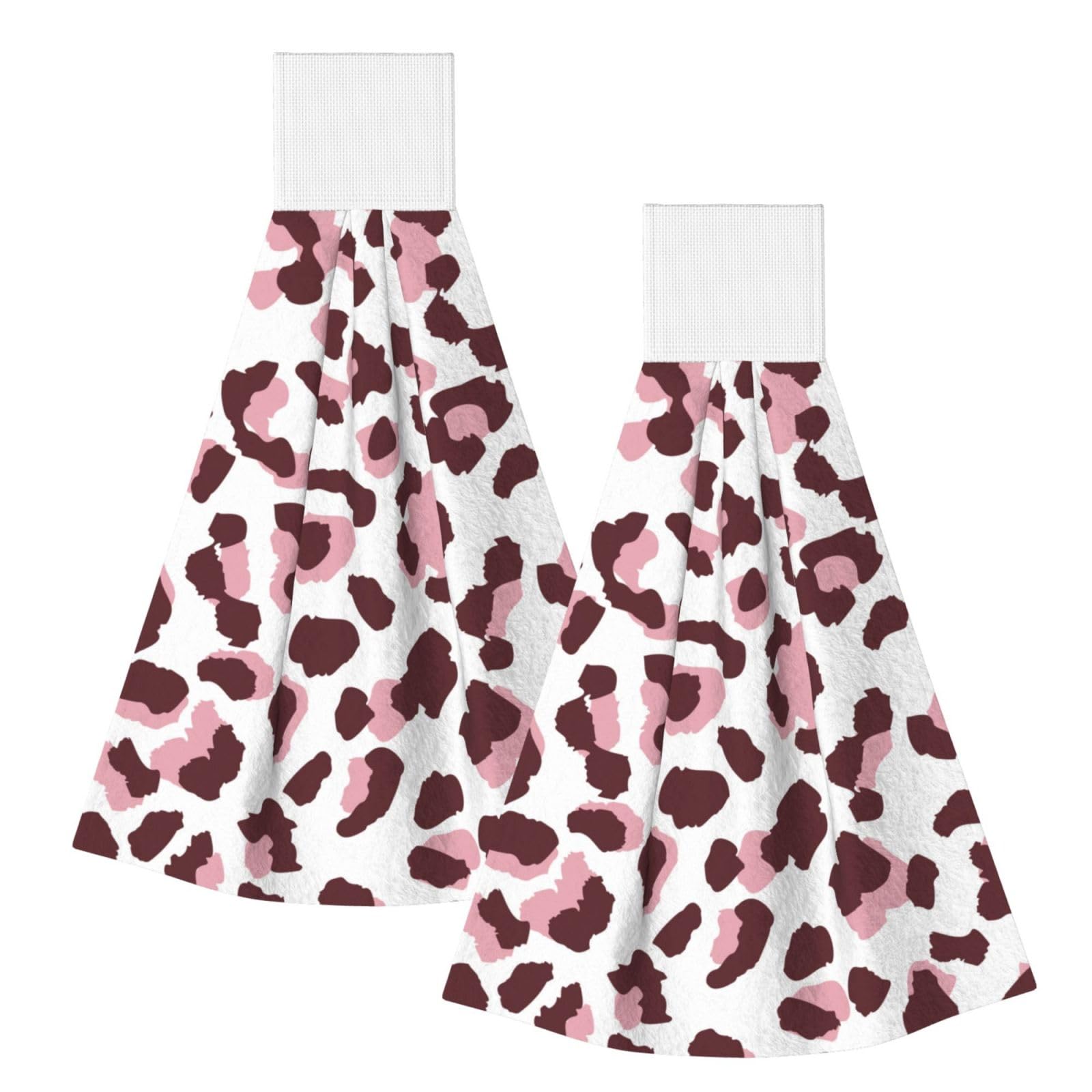 DOPKLNA Leopard Print Seamless Pink Animals African, 2 Pcs Hanging Coral Fiber Hand Towels for Bathroom, Absorbent Kitchen Towels