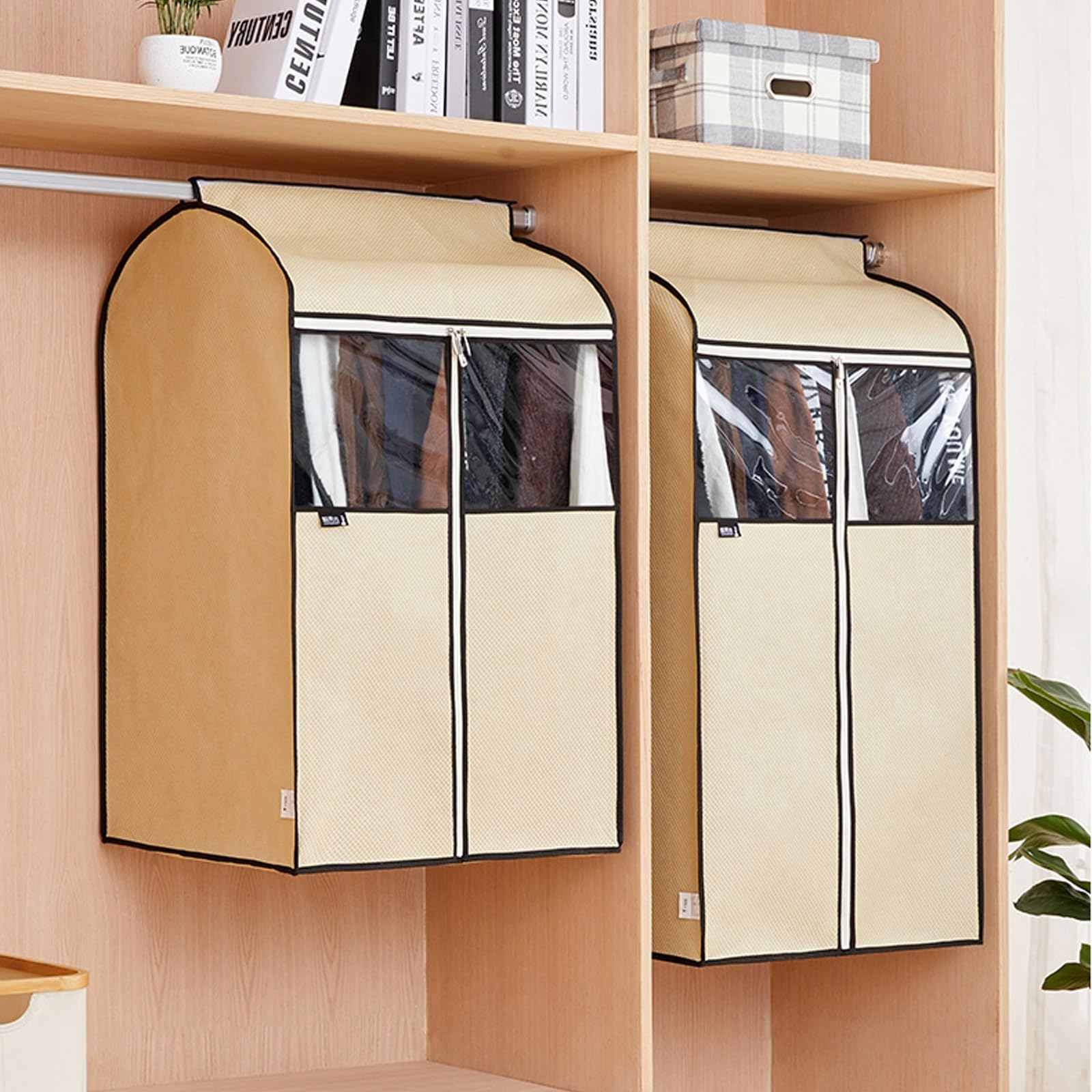 Funda Ropa Colgar Engrosado No Se Deforma Fácilmente Ventana Funda Protectora para Perchas De Suelo Adecuado para Ttrajes, Vestidos Y Otras Prendas(Beige,78x52x120cm)