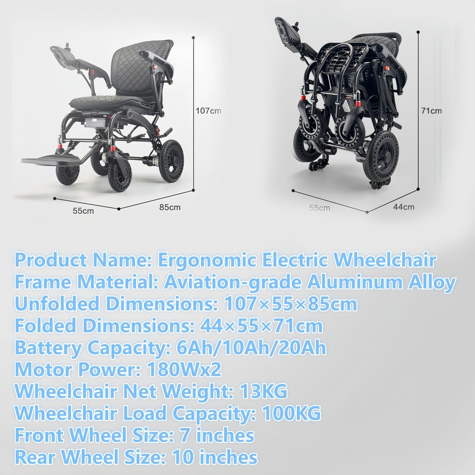 Sedia A Rotelle Elettrica Ultraleggera Per Adulti,Sedia A Rotelle Elettrica Pieghevole In Alluminio,Leggera, Pieghevole,Autonomia Di 15 Km,Peso 13 Kg,Compatibile Con Viaggi In Aereo