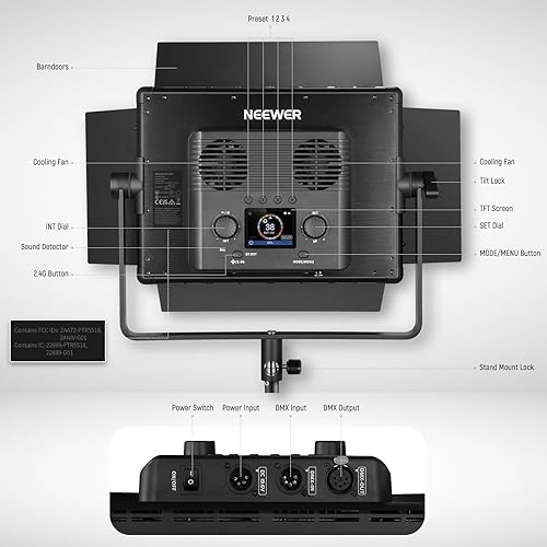 Miniatura 2 de NEEWER PL60C RGB LED Panel de luz de video APP2.4GDMX Control, 60W 23000Lux1.6 ft 2500K-10000K RGBCW Pro Fotografía Estudio Iluminación18 EscenasV