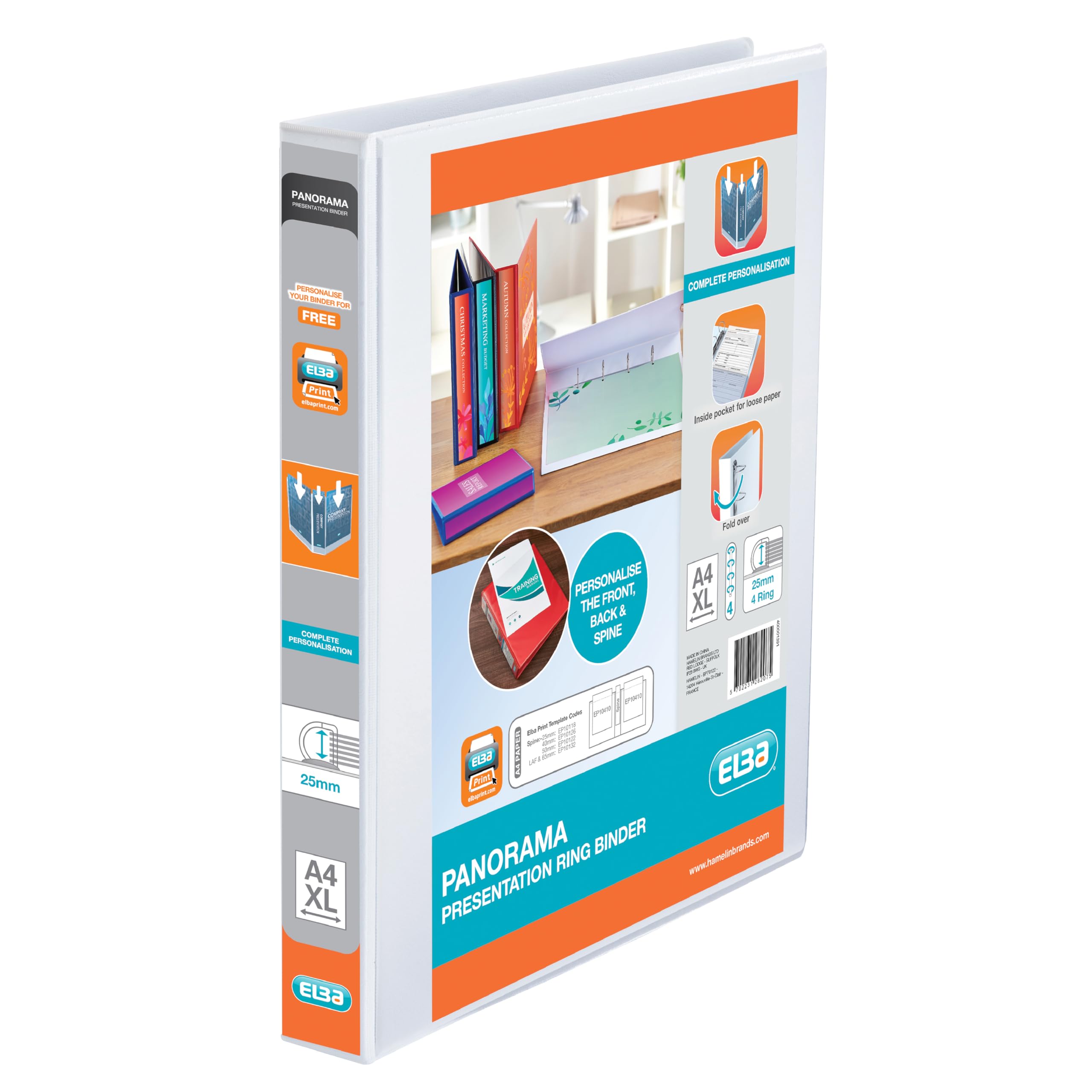 Elba White Panorama 25Mm 4 D-Ring Presentation Binder A4 (10 Pack)