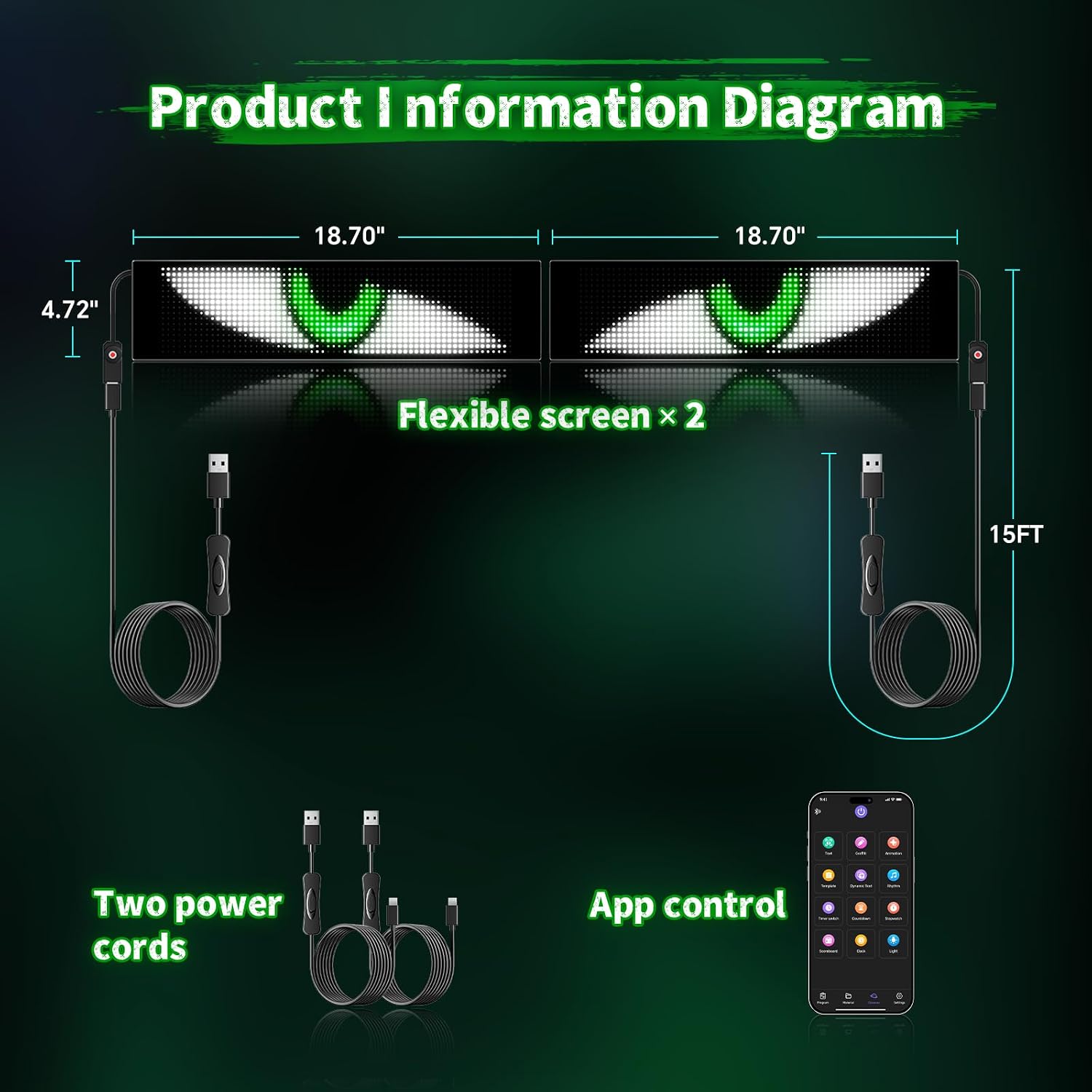 LED Sign for car,Devil's Eyes for Windshield,APP Control Flexible Display image 3