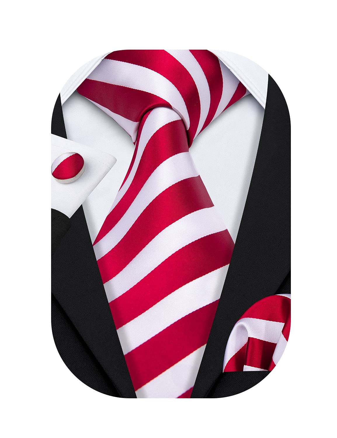 Barry.WangSilk Tie Set for Men Red White Stripe