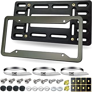 FBJTDQ Front License Plate Mounting Kit - Universal License Plate Bracket & Matte Aluminum Frame Holder, for 2 Hole Front Bumper, Black License Plate Bracket Adapter for Car/Truck/Trailer