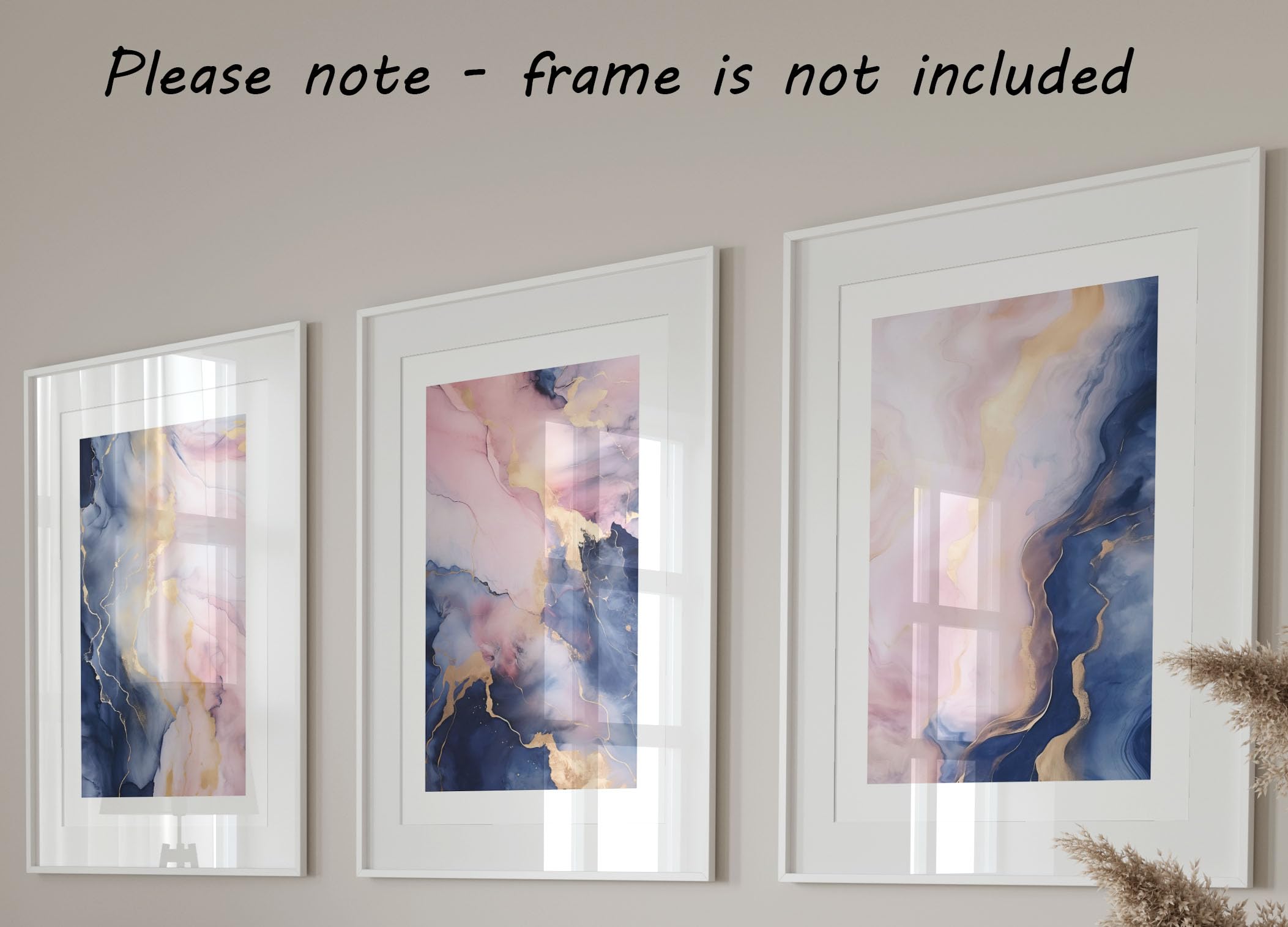 Navy Pink Liquid Marble Set of 3 Unframed Wall Poster Prints, Liquid Marble Textures - Image 4