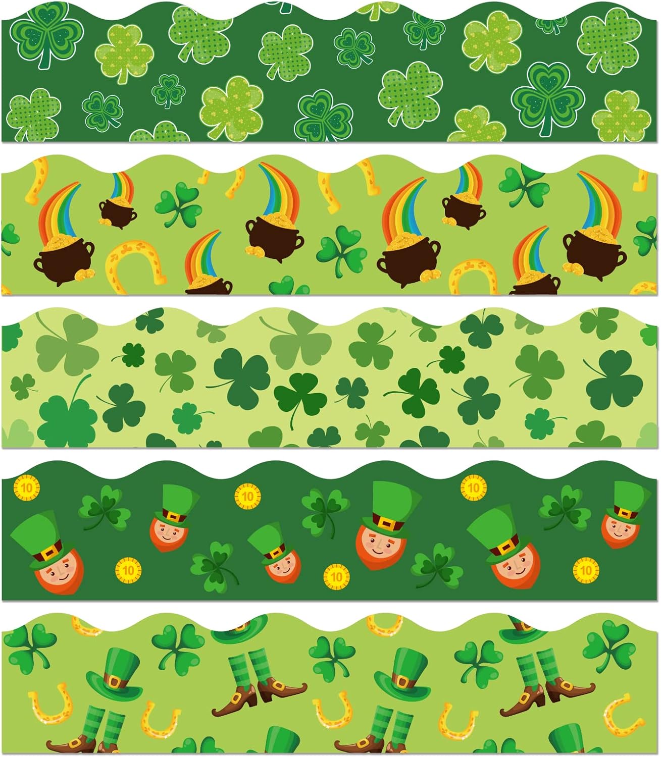 Whaline 69Ft St. Patrick's Day Bulletin Board Border Cute Shamrock Leprechaun