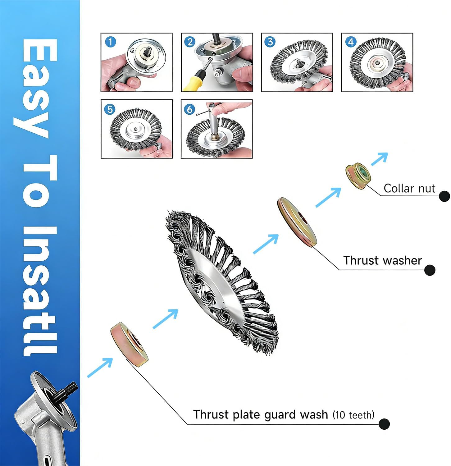 10-Inch Universal Weed Brush Cutter Trimmer Head, Heavy Duty Steel Weed Eater Attachments. Fits Most String Trimmers for Edging, Cleaning Moss, Weeds & Stains from Pavement, Brick, Driveway.